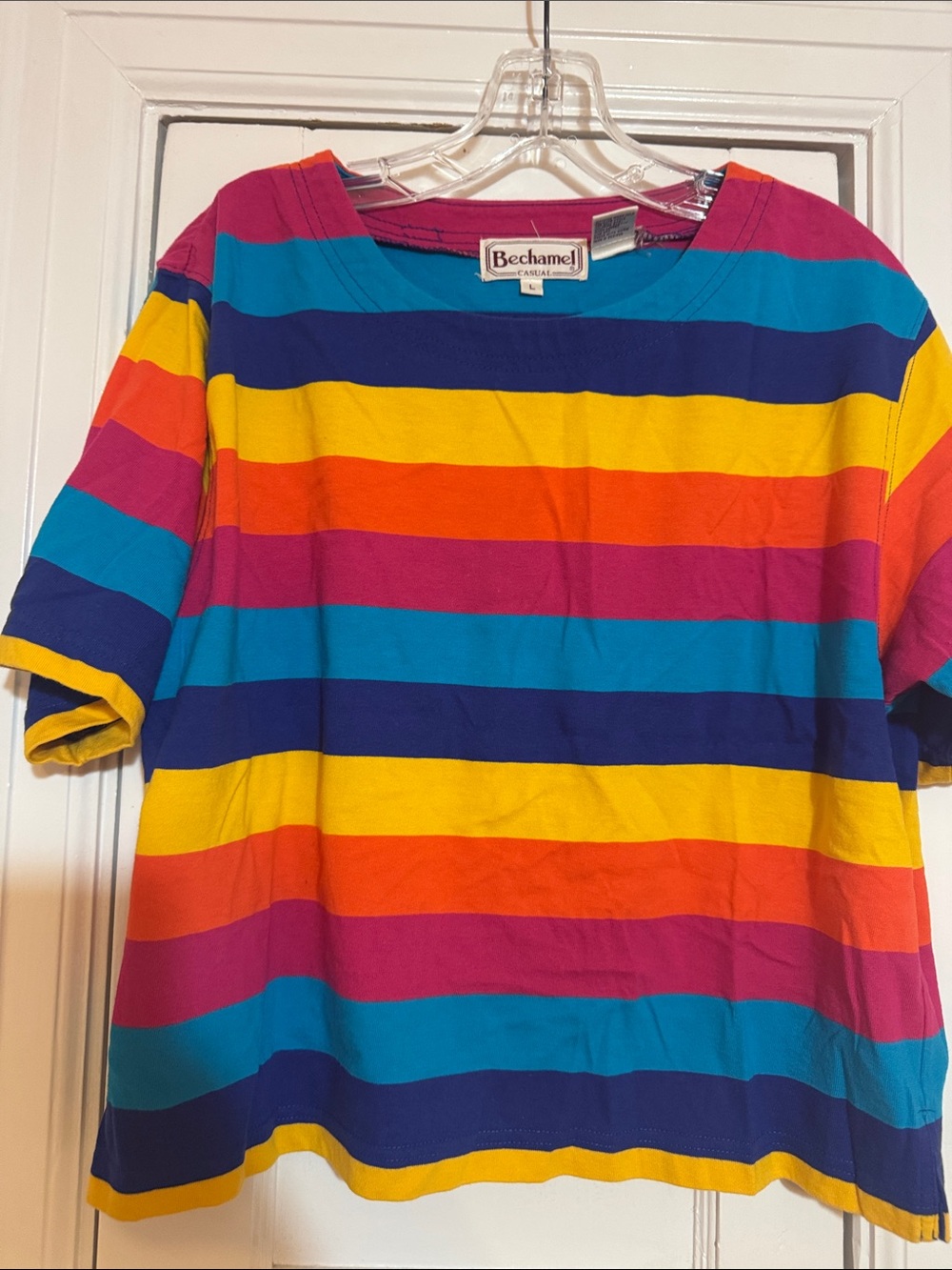 Bechamel Bold Rainbow Stripe Tee - Pink, Yellow, Blue